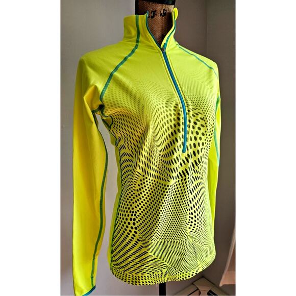 Nike Pro Half  Zip Pullover, Neon Yellow/Black Dots, Womens Sz M Running, Biking - Picture 1 of 7